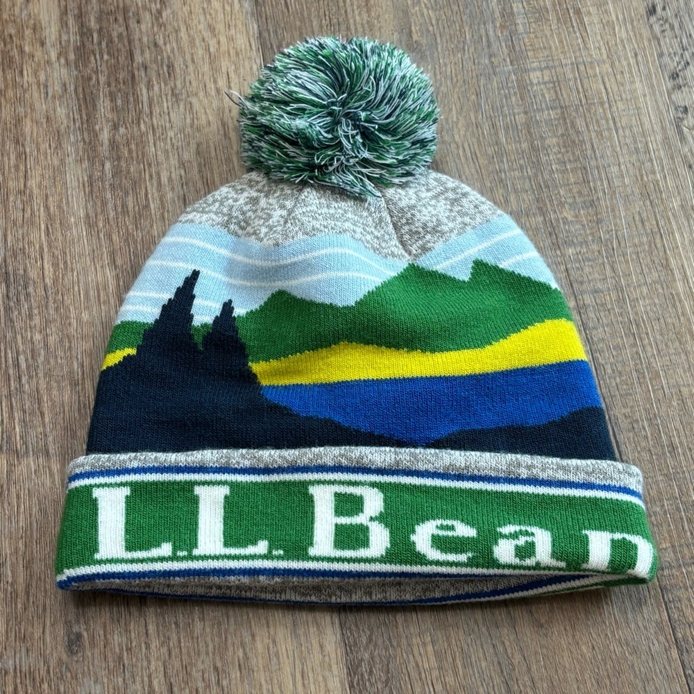 L.L. Bean Kids Mountain Pom-Pom Hat - Green, Blue, Yellow
